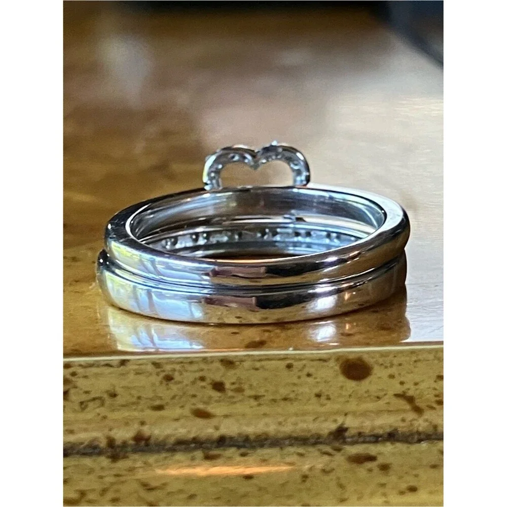 Natural White Diamond Heart Ring Set Size 6.75